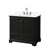 Wyndham Deborah 36 Inch Single Bathroom Vanity in Dark Espresso, White Quartz Countertop, Undermount Square Sink (3-Hole), Polished Chrome Trim - WCS202036SDEWQUS3MXX