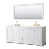 Wyndham Avery 80 Inch Double Bathroom Vanity in White, White Quartz Countertop, Undermount Square Sinks (3-Hole), Brushed Gold Trim, 70 Inch Mirror - WCV232380DWGWQUS3M70