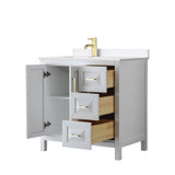 Wyndham Daria 36 Inch Single Bathroom Vanity in White, White Quartz Countertop, Undermount Square Sink (1-Hole), Brushed Gold Trim - WCV252536SWGWQUNSMXX