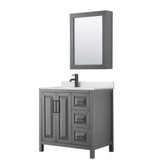 Wyndham Daria 36 Inch Single Bathroom Vanity in Dark Gray, Giotto Quartz Countertop, Undermount Square Sink (1-Hole), Matte Black Trim, Medicine Cabinet - WCV252536SGBGTUNSMED