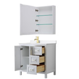 Wyndham Daria 36 Inch Single Bathroom Vanity in White, White Quartz Countertop, Undermount Square Sink (1-Hole), Brushed Gold Trim, Medicine Cabinet - WCV252536SWGWQUNSMED