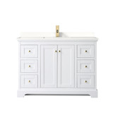 Wyndham Avery 48 Inch Single Bathroom Vanity in White, White Quartz Countertop, Undermount Square Sink (1-Hole), Brushed Gold Trim - WCV232348SWGWQUNSMXX