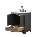Wyndham Deborah 30 Inch Single Bathroom Vanity in Dark Gray, Giotto Quartz Countertop, Undermount Square Sink (3-Hole), Matte Black Trim - WCS202030SGBGTUS3MXX