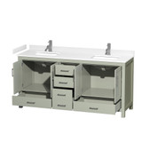 Wyndham Sheffield 72 inch Double Bathroom Vanity in Light Green, White Cultured Marble Countertop, Undermount Square Sinks, Brushed Nickel Trim - WCS141472DLGWCUNSMXX