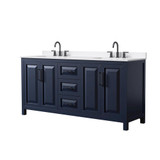 Wyndham Daria 72 Inch Double Bathroom Vanity in Dark Blue, White Quartz Countertop, Undermount Square Sinks (3-Hole), Matte Black Trim - WCV252572DBBWQUS3MXX