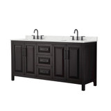 Wyndham Daria 72 Inch Double Bathroom Vanity in Dark Espresso, Giotto Quartz Countertop, Undermount Square Sinks (3-Hole), Matte Black Trim - WCV252572DEBGTUS3MXX