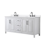 Wyndham Daria 72 Inch Double Bathroom Vanity in White, White Quartz Countertop, Undermount Square Sinks (3-Hole), Matte Black Trim - WCV252572DWBWQUS3MXX