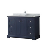 Wyndham Avery 48 Inch Single Bathroom Vanity in Dark Blue, White Carrara Marble Countertop, Undermount Square Sink, Polished Chrome Trim - WCV232348SBCCMUNSMXX
