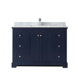 Wyndham Avery 48 Inch Single Bathroom Vanity in Dark Blue, White Carrara Marble Countertop, Undermount Square Sink, Polished Chrome Trim - WCV232348SBCCMUNSMXX