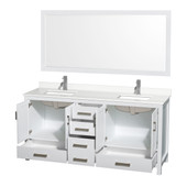 Wyndham Sheffield 72 Inch Double Bathroom Vanity in White, White Quartz Countertop, Undermount Square Sinks, 70 Inch Mirror - WCS141472DWHWQUNSM70