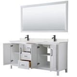 Wyndham Daria 72 Inch Double Bathroom Vanity in White, Giotto Quartz Countertop, Undermount Square Sinks (1-Hole), Matte Black Trim, 70 Inch Mirror - WCV252572DWBGTUNSM70