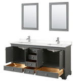 Wyndham Deborah 72 Inch Double Bathroom Vanity in Dark Gray, White Quartz Countertop, Undermount Square Sinks (1-Hole), Polished Chrome Trim, 24 Inch Mirrors - WCS202072DKGWQUNSM24