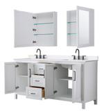 Wyndham Daria 72 Inch Double Bathroom Vanity in White, White Quartz Countertop, Undermount Square Sinks (3-Hole), Matte Black Trim, Medicine Cabinets - WCV252572DWBWQUS3MED