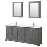 Wyndham Deborah 80 Inch Double Bathroom Vanity in Dark Gray, White Quartz Countertop, Undermount Square Sinks (1-Hole), Polished Chrome Trim, Medicine Cabinets - WCS202080DKGWQUNSMED