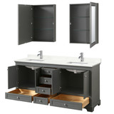 Wyndham Deborah 72 Inch Double Bathroom Vanity in Dark Gray, Giotto Quartz Countertop, Undermount Square Sinks (1-Hole), Polished Chrome Trim, Medicine Cabinets - WCS202072DKGGTUNSMED