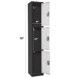 Alpine ADI629-203-B-W Large 3 Door Locker  Black Body With White Doors