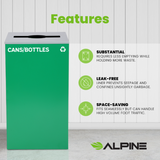 Alpine ALP4450-KIT-GRN-M-CB Square Recycling Gin  29 Gallons - Green Can, Mixed Opening Lid, for Cans/Bottles