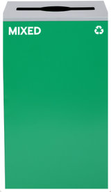 Alpine ALP4450-KIT-GRN-M-MIX Square Recycling Bin  29 Gallons - Green Can, Mixed Opening Lid, for Mixed