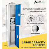 Alpine ADI629-202-BLU-DL 72" H x 12" W 2-Tier Steel Storage Locker with Digital Lock, Blue