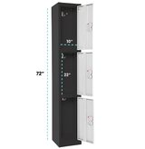 Alpine ADI629-203-B-W-DL 72" H x 12" W Triple Tier Steel Storage Locker with Digital Lock, Black and White