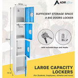 Alpine ADI629-204-BLU-DL 72" H x 12" W 4-Tier Steel Storage Locker with Digital Lock, Blue