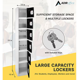 Alpine ADI629-206-BLK-DL 72" H x 12" W 6-Tier Steel Storage Locker with Digital Lock, Black