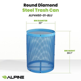 Alpine ALP4460-01-BLU Outdoor Diamond Steel Trash Can Frame, 36 Gallon, Blue