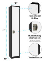 Alpine ADI629-201-B-W-PKG-2 Large Single Door Locker  Black Body With White Doors 2-Pack