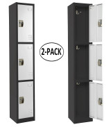 Alpine ADI629-203-B-W-PKG-2 Large 3 Door Locker  Black Body With White Doors 2-Pack