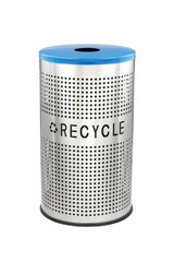 Alpine ALP4788-30-BLU 26 Gallon Stainless Steel Round Perforated Recycling Bin with Can / Bottle Lid