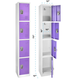 Alpine 72 in. H x 12 in. W x 12 in. D 4-Compartment Steel Tier Key Lock Storage Locker in Purple 2 Pack - ADI629-204-PUR-2