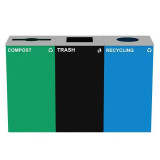 Alpine ALP4450-BLK-KIT35 87 Gal. 3-Stream Steel Blue Recycling, Green Recycling, and Black Commercial Trash Can Station