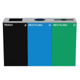 Alpine 87 Gal. 3-Stream Steel Blue Recycling, Green Recycling, and Black Commercial Trash Can Station - ALP4450-BLK-KIT39