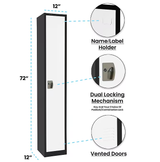 Alpine ADI629-201-B-W-PKG-4 Large Single Door Locker  Black Body With White Doors 4-Pack