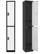 Alpine ADI629-202-B-W-DL-4PK 72" H x 12" W 2-Tier Steel Storage Locker with Digital Lock, Black and White, Pack of 4