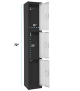 Alpine ADI629-203-B-W-DL-4PK 72" H x 12" W Triple Tier Steel Storage Locker with Digital Lock, Black and White, Pack of 4