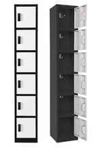 Alpine ADI629-206-BLK-DL-4PK 72" H x 12" W 6-Tier Steel Storage Locker with Digital Lock, Black, Pack of 4