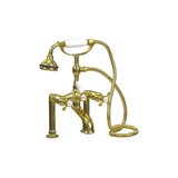 Cheviot Extra Tall Deckmount Tub Filler W/ Hand Shower, Cross Handles, Polished Brass - 5112-PB