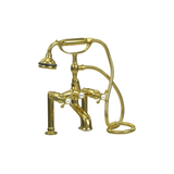 Cheviot Extra Tall Deckmount Tub Filler W/ Hand Shower, Cross Handles, Satin Brass - 5127-SB