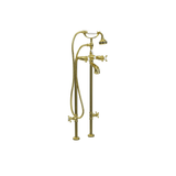 Cheviot Extra Tall Free Standing Tub Filler With Handshower and Stop Valves,Cross Handles, Polished Brass - 5102/3970XL-PB
