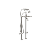 Cheviot Extra Tall Free Standing Tub Filler With Handshower and Stop Valves,Cross Handles, Polished Nickel - 5117/3970XL-PN