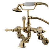 Kingston Brass Adjustable 3-3/8" - 10" Center Wall Mount Clawfoot Tub Filler Faucet with Hand Shower - Polished Brass CC457T2