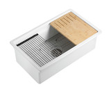 ALFI White 32" x 19" Workstation Step Rim Single Bowl Fireclay Undermount / Drop In Kitchen Sink - ABFS3219SUD-W