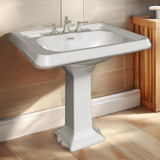 Whitehaus 29" Traditional Pedestal Sink with an Integrated Large Rectangular Bowl, Widespread Faucet Drilling, Dual Soap Ledges, Decorative Trim and Overflow - White
