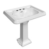 Whitehaus 29" Traditional Pedestal Sink with an Integrated Large Rectangular Bowl, Widespread Faucet Drilling, Dual Soap Ledges, Decorative Trim and Overflow - White