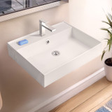 Whitehaus 24" Rectangular Wall Mount Basin with Single Faucet Drilling and Overflow - White