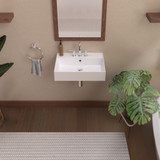 Whitehaus 24" Rectangular Wall Mount Basin with Widespread Faucet Drilling and Overflow - White