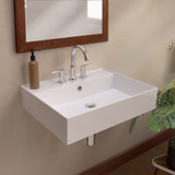 Whitehaus 24" Rectangular Wall Mount Basin with Widespread Faucet Drilling and Overflow - White