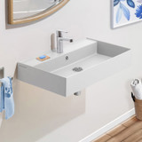 Whitehaus 32" Rectangular Wall Mount Basin with Single Faucet Drilling and Overflow - White