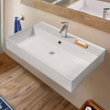 Whitehaus 32" Rectangular Wall Mount Basin with Single Faucet Drilling and Overflow - White